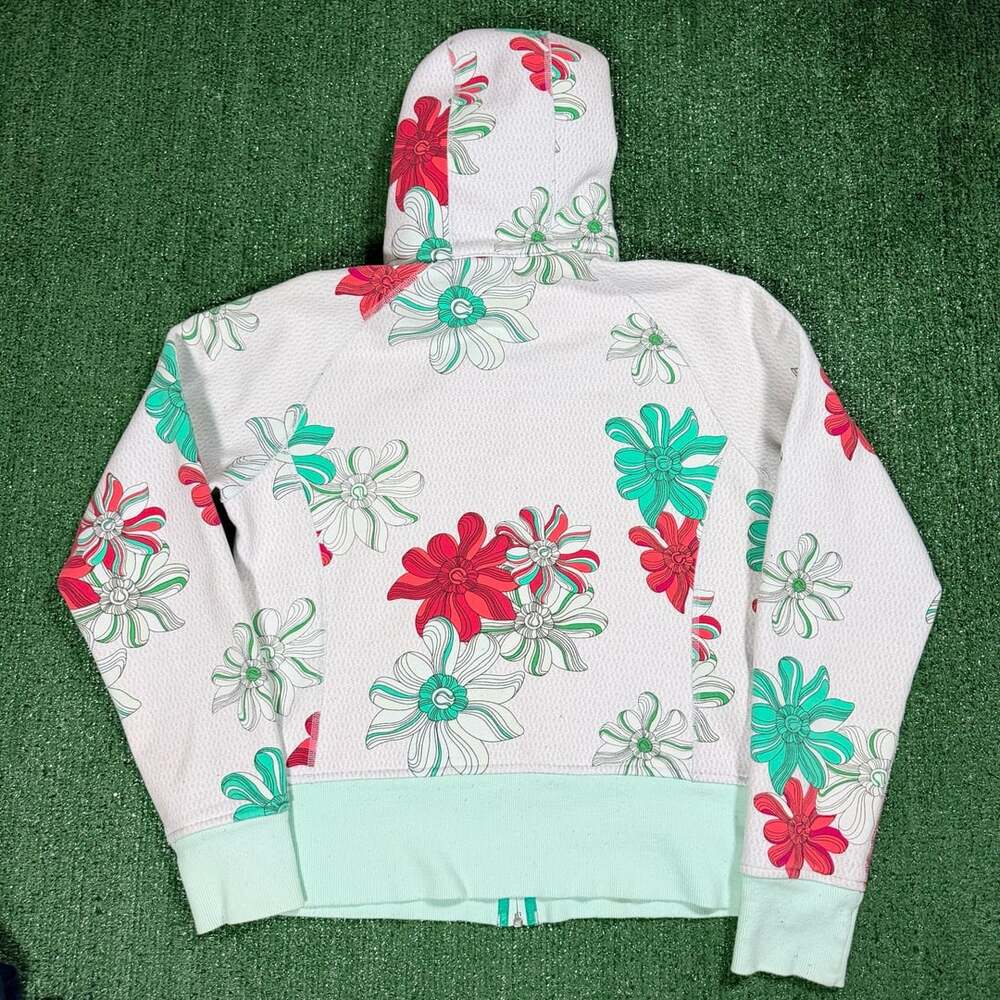 Women’s Lululemon Scuba Hoodie Size 10 White Floral Print Full Zip - Picture 2 of 6